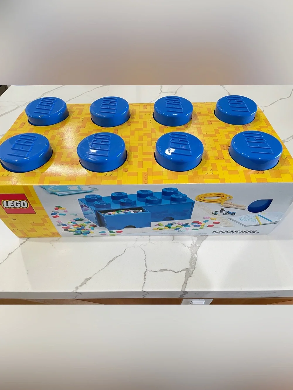 LEGO Brick Storage Box, 2 Drawers, 8 Knobs, Stackable Storage Box, Bright Blue